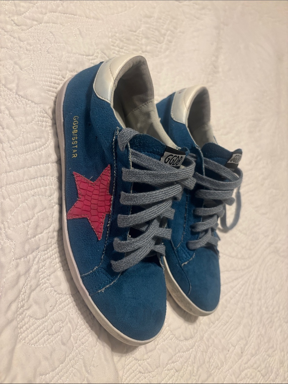 Golden Goose Blue Suede Sneakers with Pink Star 41